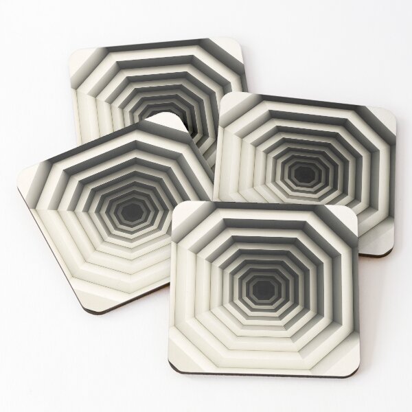 Item preview, Geometric Tunnel Illusion Art – Optical Depth, Concentric Octagons, Abstract 3D Perspective, Black White Grey Minimalist Design designed and sold by AnTartstudios.