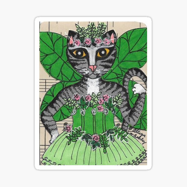 2017 Tabby Cat Botanical Fantasy Fairy by BRIDEOFHYDE Sticker