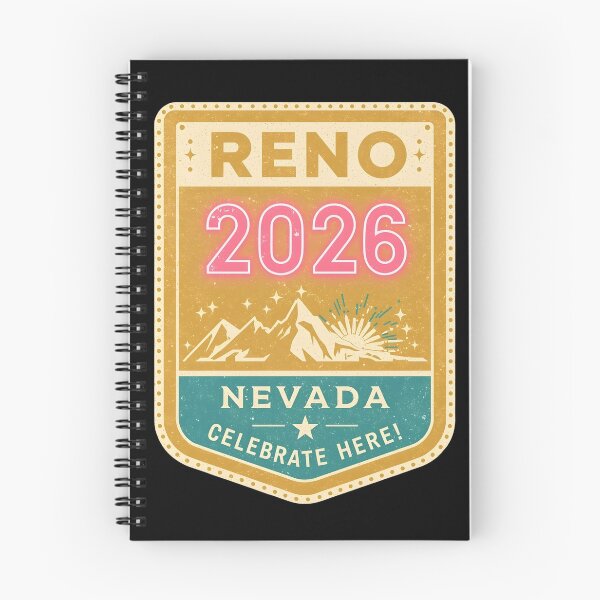 Item preview, Reno 2026 Retro Travel Badge Sticker Design with Mountains, Fireworks, and Neon Elements designed and sold by FestivityFinds.