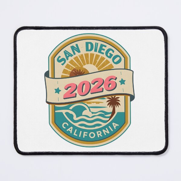 Item preview, San Diego 2026 Retro Travel Badge T-Shirt Design with Sun, Waves, and Palm Tree Elements designed and sold by FestivityFinds.