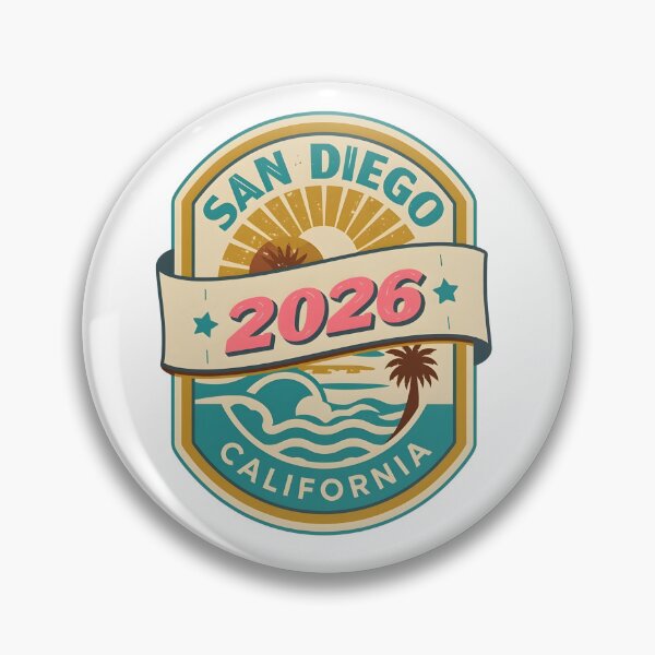 Item preview, San Diego 2026 Retro Travel Badge T-Shirt Design with Sun, Waves, and Palm Tree Elements designed and sold by FestivityFinds.