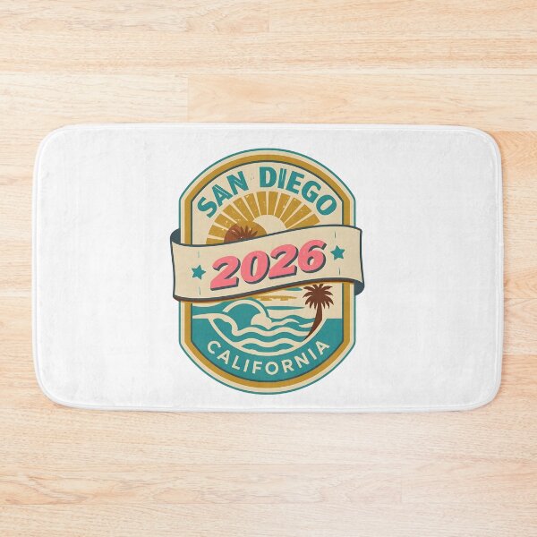 Item preview, San Diego 2026 Retro Travel Badge T-Shirt Design with Sun, Waves, and Palm Tree Elements designed and sold by FestivityFinds.