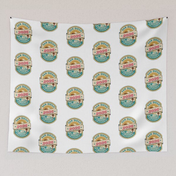 Item preview, San Diego 2026 Retro Travel Badge T-Shirt Design with Sun, Waves, and Palm Tree Elements designed and sold by FestivityFinds.