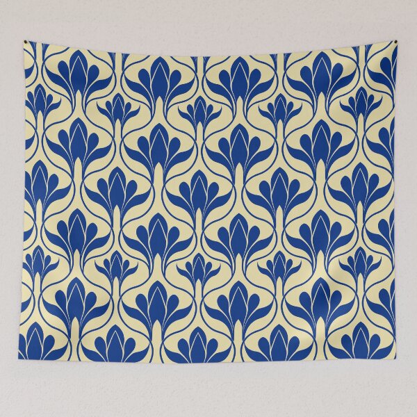 Item preview, Blue and beige floral print  designed and sold by Anisha  Vaz.