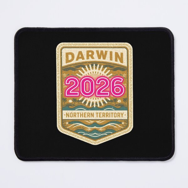 Item preview, Darwin 2026 Retro Travel Badge T-Shirt Design with Sun, Waves, and Tropical Vibes designed and sold by FestivityFinds.
