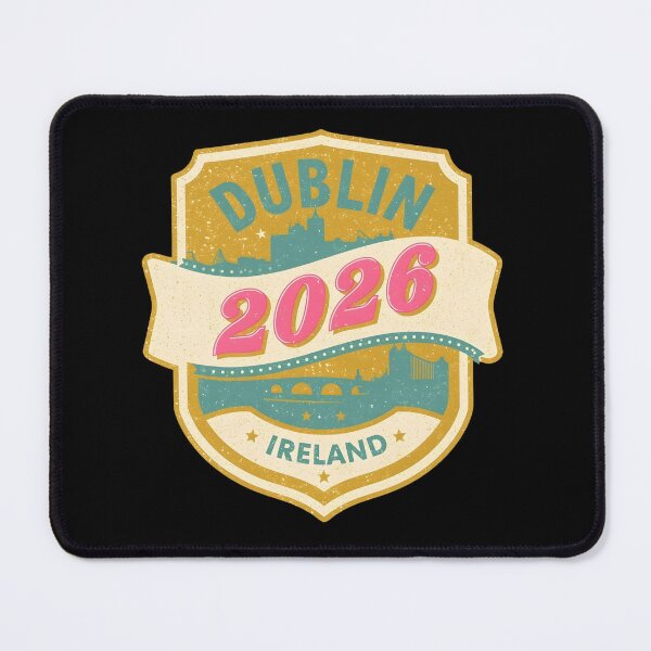 Item preview, Dublin 2026 Retro Travel Badge T-Shirt Design with City Skyline and River Elements designed and sold by FestivityFinds.