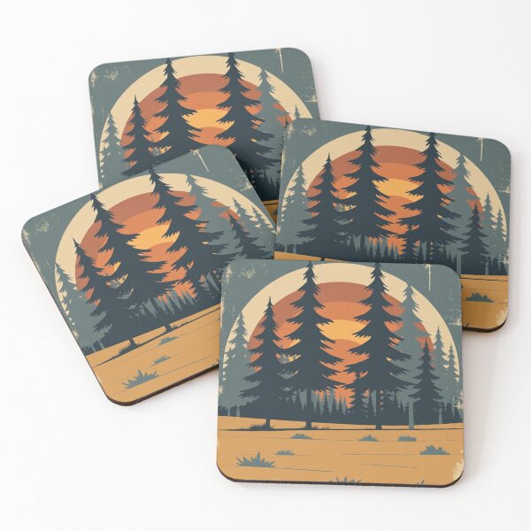 Item preview, Vintage 1970s Retro Sunset Pine Forest Graphic designed and sold by ChinzorigBAY.