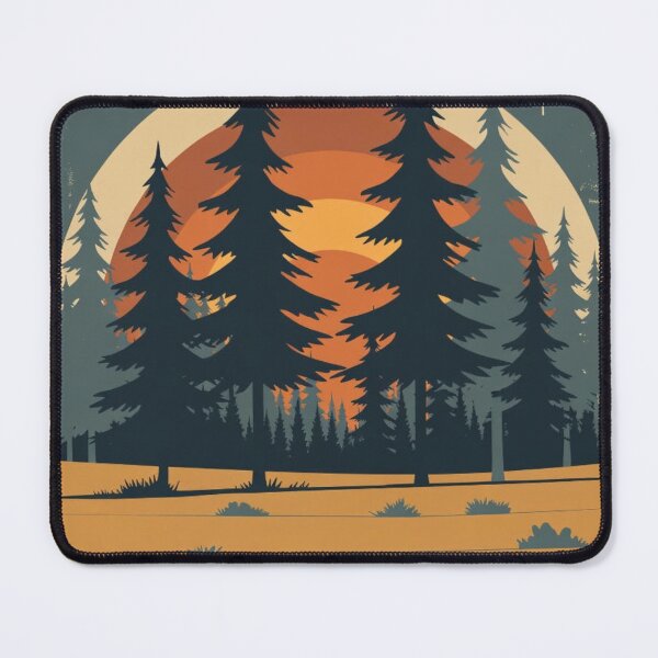 Item preview, Vintage 1970s Retro Sunset Pine Forest Graphic designed and sold by ChinzorigBAY.