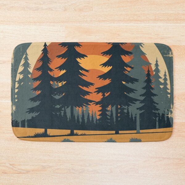 Item preview, Vintage 1970s Retro Sunset Pine Forest Graphic designed and sold by ChinzorigBAY.
