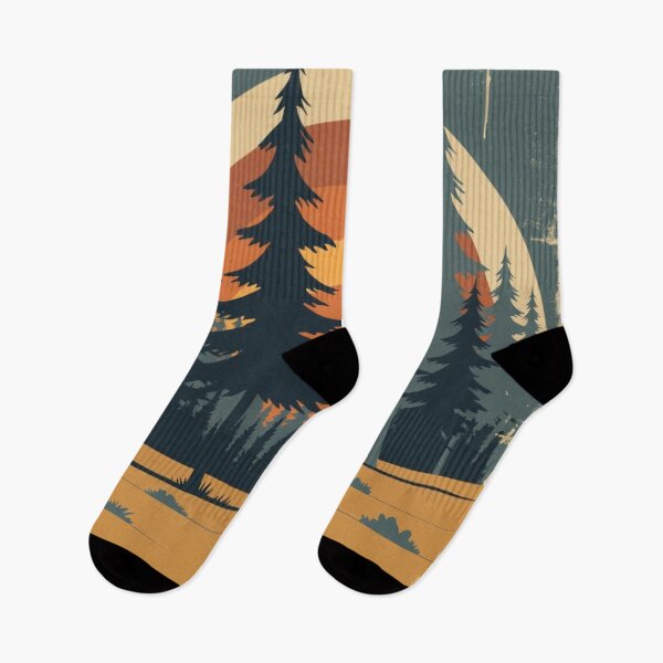 Item preview, Vintage 1970s Retro Sunset Pine Forest Graphic designed and sold by ChinzorigBAY.