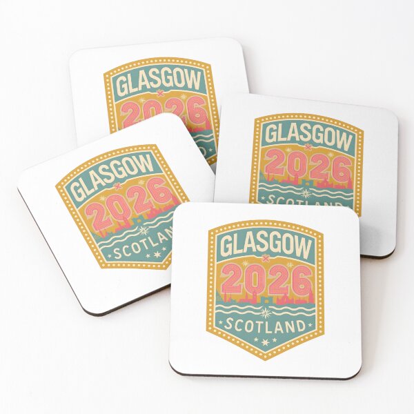 Item preview, Glasgow 2026 Retro Travel Badge T-Shirt Design with City Skyline and Water Elements designed and sold by FestivityFinds.