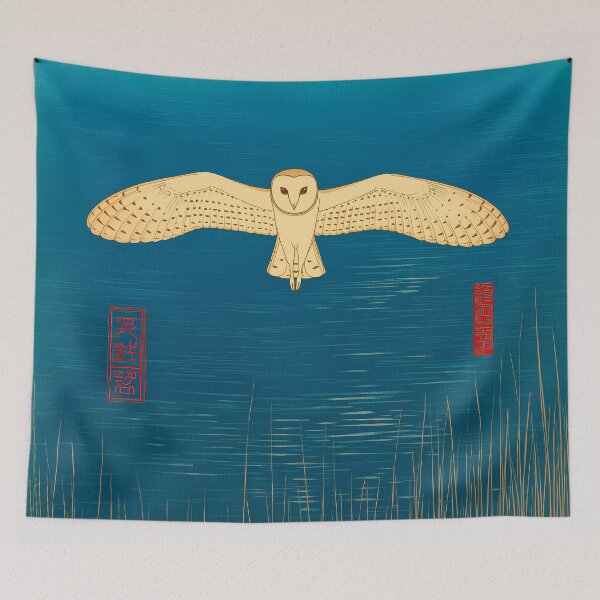 Item preview, Barn Owl Hovering Over the Marsh designed and sold by Ukiyo Aviary.