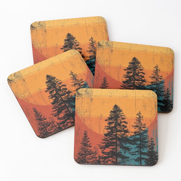 Item preview, Vintage 1970s Retro Sunset Pine Forest Graphic designed and sold by ChinzorigBAY.