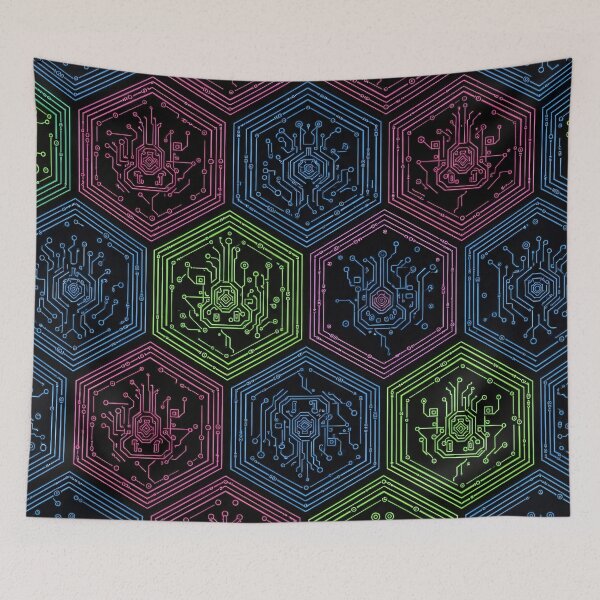 Item preview, Neon Hex Circuit Pattern designed and sold by Kaleidoscope Print.