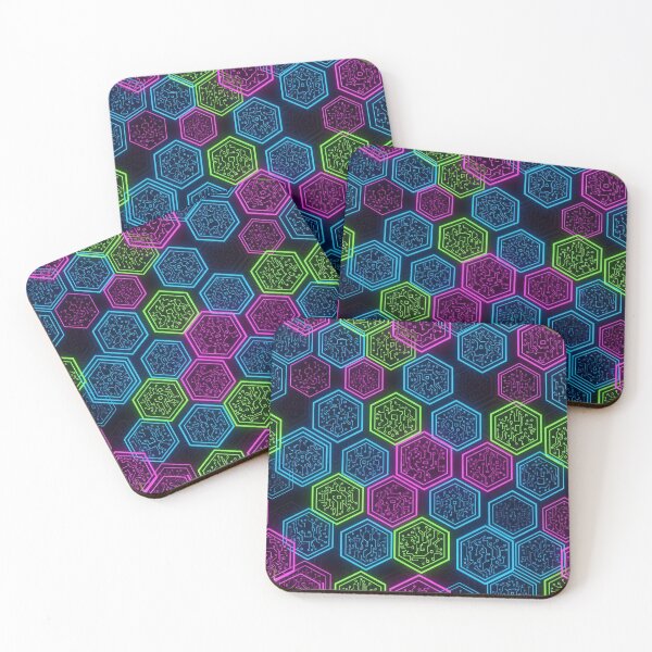 Item preview, Neon Circuit Hex Tiles designed and sold by Kaleidoscope Print.