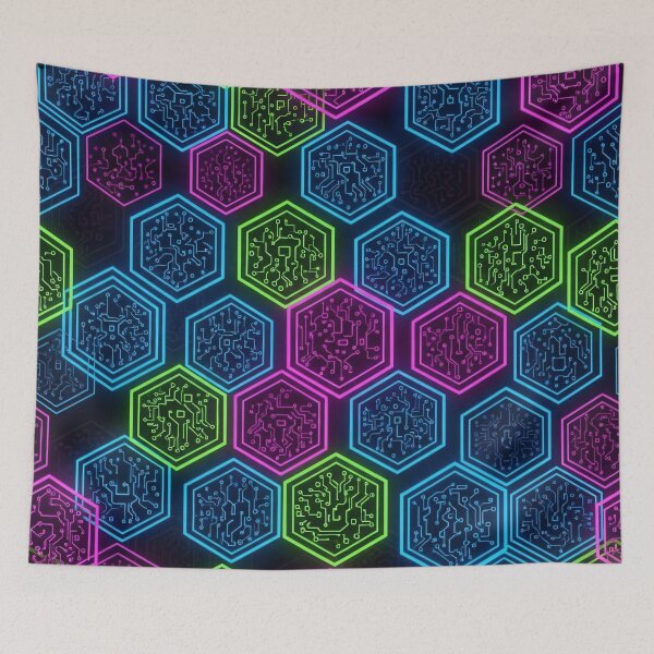 Item preview, Neon Circuit Hex Tiles designed and sold by Kaleidoscope Print.