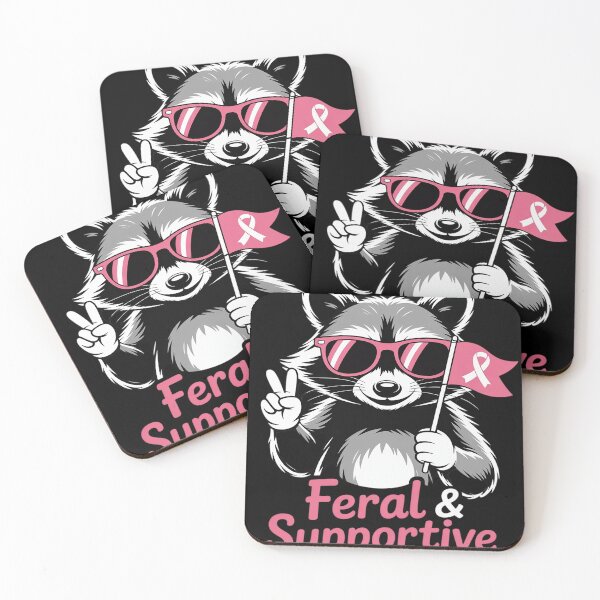Item preview, Feral and Supportive Raccoon Pink Ribbon Breast Cancer designed and sold by Libbysharts.