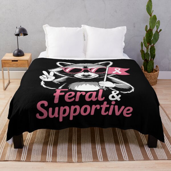 Item preview, Feral and Supportive Raccoon Pink Ribbon Breast Cancer designed and sold by Libbysharts.