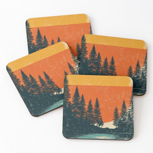Item preview, Vintage 1970s Retro Sunset Pine Forest Graphic designed and sold by ChinzorigBAY.