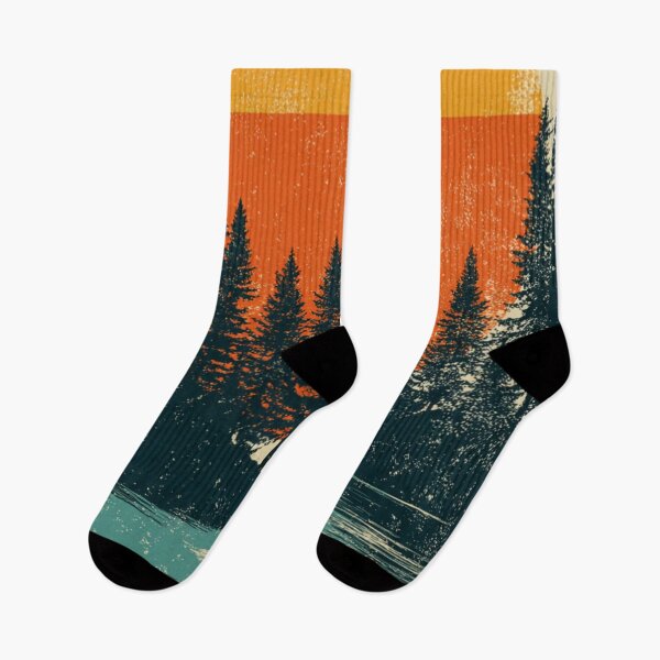 Item preview, Vintage 1970s Retro Sunset Pine Forest Graphic designed and sold by ChinzorigBAY.