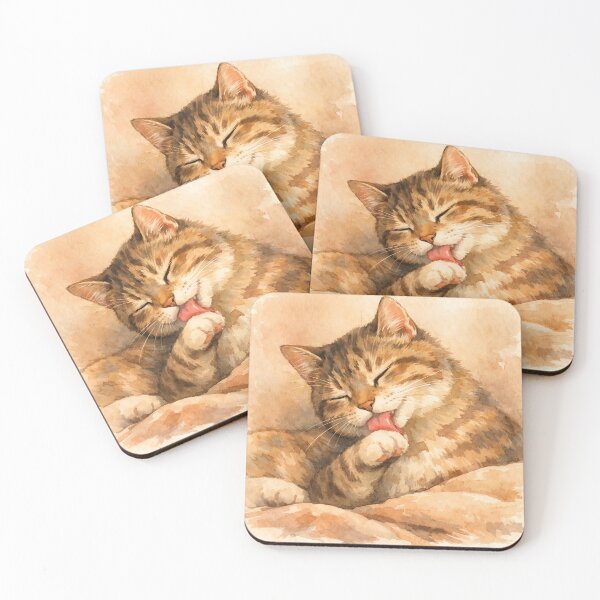 Item preview, Grooming Tabby Cat Watercolor designed and sold by Art-Cha.