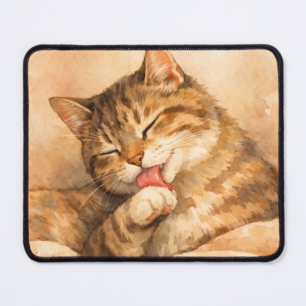 Item preview, Grooming Tabby Cat Watercolor designed and sold by Art-Cha.