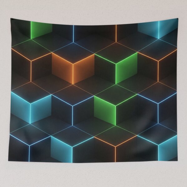 Item preview, Neon Isometric Cube Tiles designed and sold by Kaleidoscope Print.