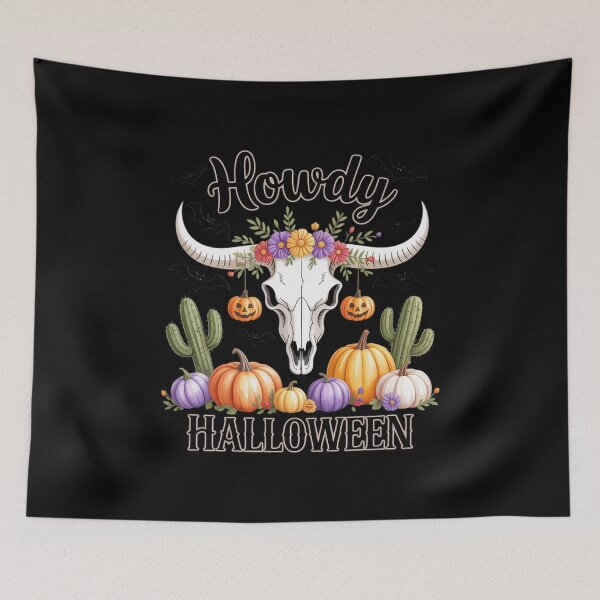 Item preview, Floral Bull Skull Howdy Halloween Western Cactus Top designed and sold by Tatianamiobi.