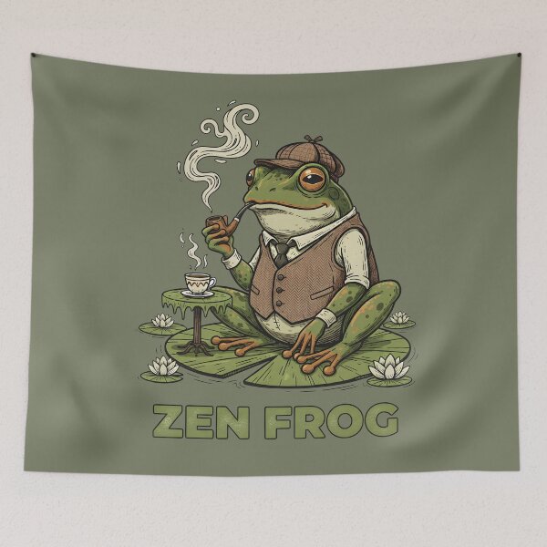 Item preview, Zen Frog Detective Smoking Pipe & Drinking Coffee - Vintage Illustration designed and sold by THE-DAILY-DRIPS.