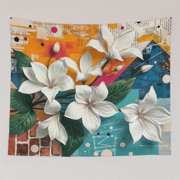 Item preview, Jasmine Flowers, Abstract Orange & Blue Urban Collage designed and sold by SolaoLab.