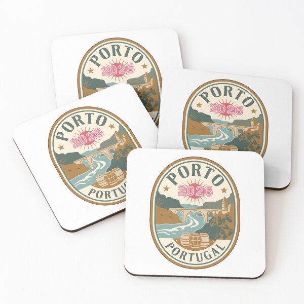 Item preview, Porto 2026 Retro Travel Badge T-Shirt Design with River, Bridge, and Wine Barrels designed and sold by FestivityFinds.
