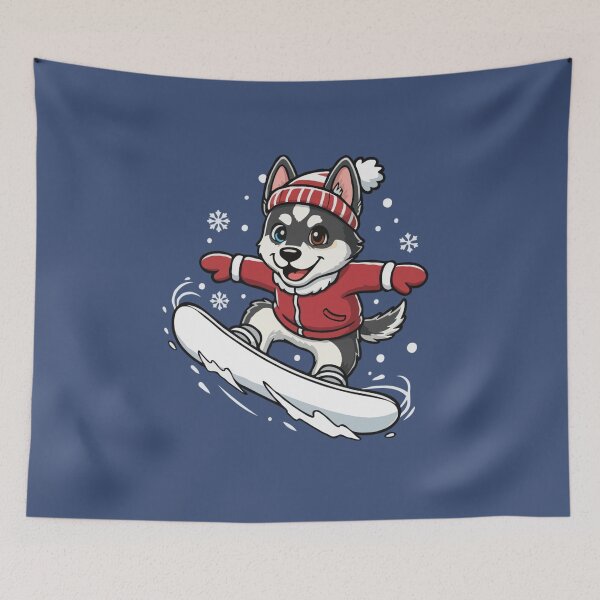 Item preview, Cute Gerberian Shepsky Snowboarding Puppy | Happy Winter Puppy designed and sold by The Real Life Symphony.
