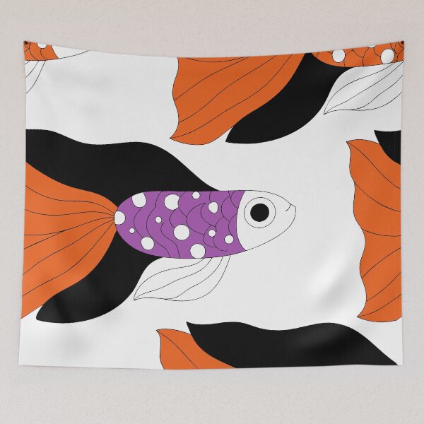 Item preview, Groovy Fish Frenzy: Bold Purple & Orange Abstract Fish Pattern | Modern Art Print designed and sold by CHRONIN.