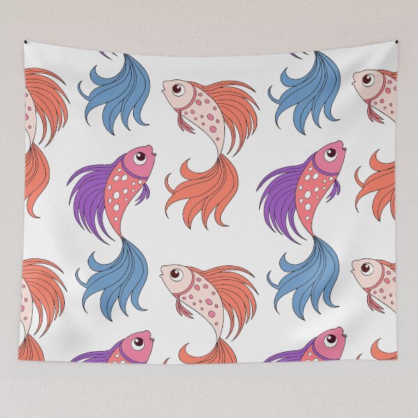 Aperçu de l'œuvre Fête des poissons mignonne et colorée : Motif fantaisiste de poissons betta roses, bleus et violets | Illustration ludique créée et vendue par CHRONIN.