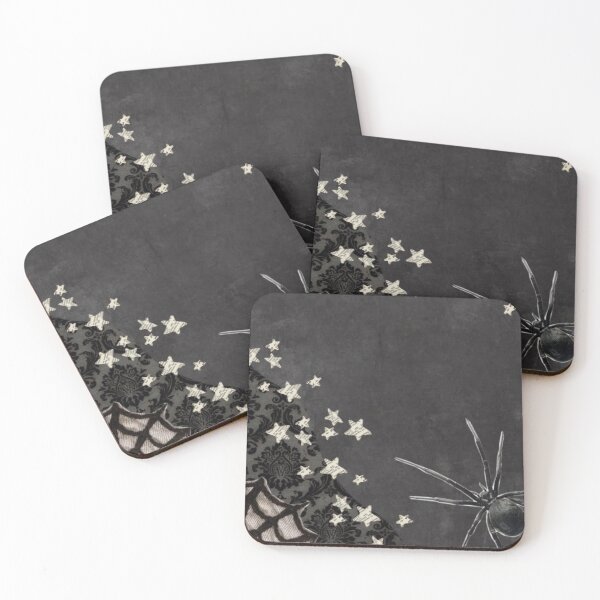 Item preview, Goth black spiders with spiderweb with stars and lace designed and sold by BrontesWhimsyStore.