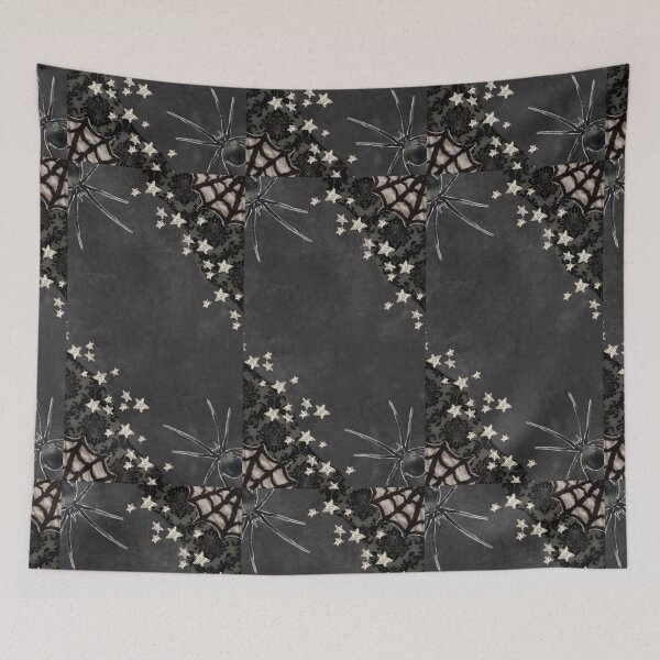 Item preview, Goth black spiders with spiderweb with stars and lace designed and sold by BrontesWhimsyStore.