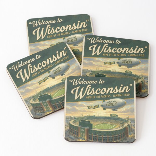 Item preview, Lambeau Field Dawn Welcome to Wisconsin Vintage Poster designed and sold by Cozy-Old-Pub.