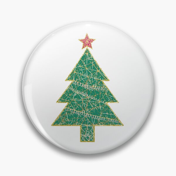 Item preview, Festive Christmas Tree Silhouette With Green Panels, Gold Scribble Details, And Pink Star Topper On Black Background designed and sold by KanDa-Shop.