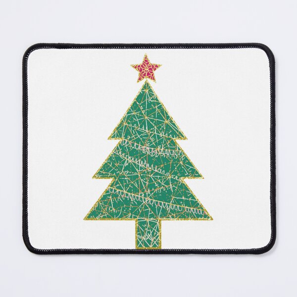 Item preview, Festive Christmas Tree Silhouette With Green Panels, Gold Scribble Details, And Pink Star Topper On Black Background designed and sold by KanDa-Shop.