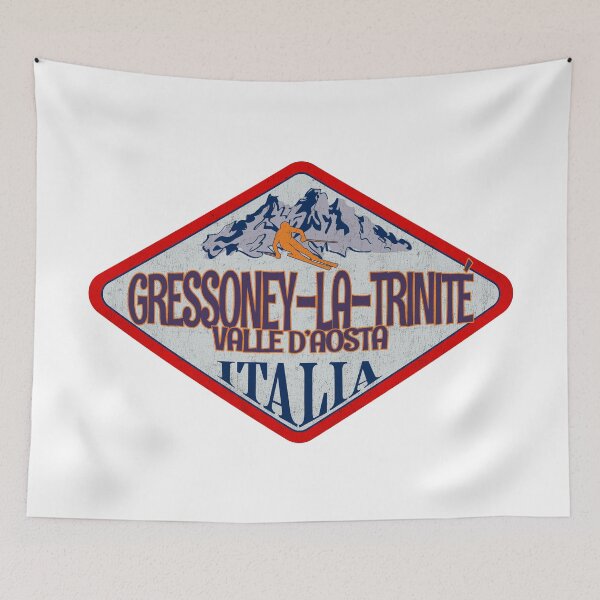 Aperçu de l'œuvre Gressoney-La-Trinité, Vallée d'Aoste, Vallée d'Aoste, Italie, Italia, conception d'insigne de ski vintage créée et vendue par Wanderful-roads.
