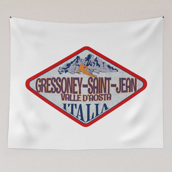 Aperçu de l'œuvre Gressoney-Saint-Jean, Vallée d'Aoste, Vallée d'Aoste, Italie, Italia, conception d'un badge de ski vintage créée et vendue par Wanderful-roads.