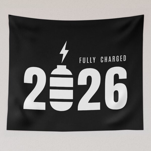 Item preview, Fully Charged 2026 Black T-Shirt – Minimal New Year Energy Design designed and sold by PixelPlush.
