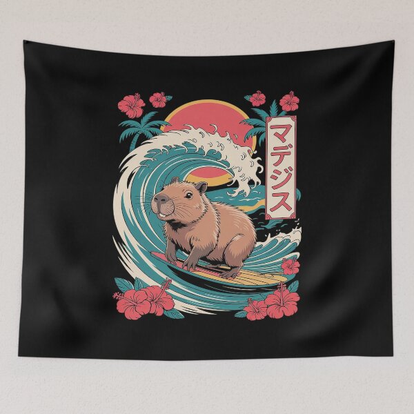 Item preview, Japanese Capybara Surfing Wave Great Wave Japan designed and sold by RsFilsingerArt.
