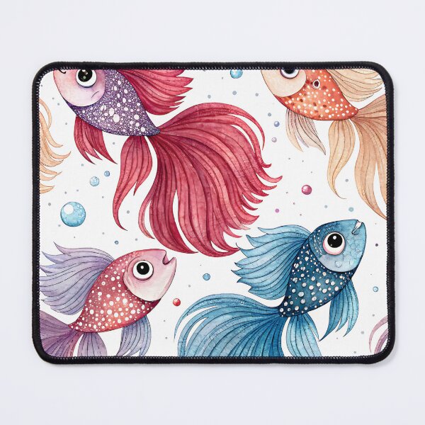 Aperçu de l'œuvre Poissons aquarelle fantaisistes : motif sous-marin onirique de coraux et d'algues | Illustration aquatique créée et vendue par CHRONIN.