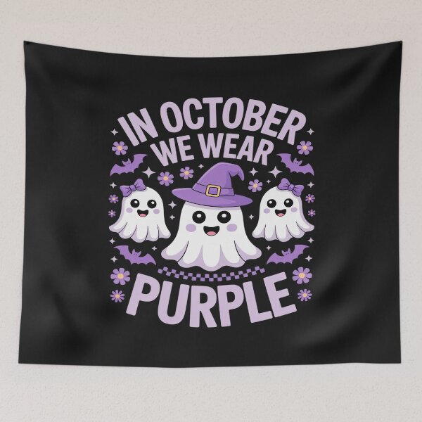 Item preview, In October We Wear Purple Domestic Violence Ghost Halloween designed and sold by Rackaam.