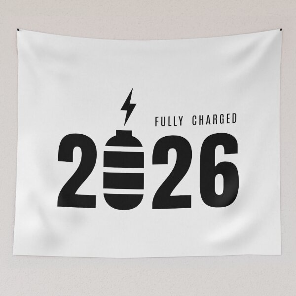 Item preview, Fully Charged 2026 White T-Shirt – Minimal New Year Energy Design designed and sold by PixelPlush.