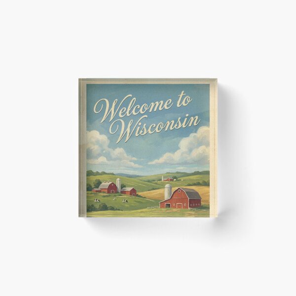Item preview, Vintage Wisconsin Dairy Farm Red Barn Cow Poster Wall Art designed and sold by Cozy-Old-Pub.