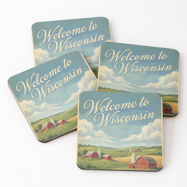 Item preview, Vintage Wisconsin Dairy Farm Red Barn Cow Poster Wall Art designed and sold by Cozy-Old-Pub.