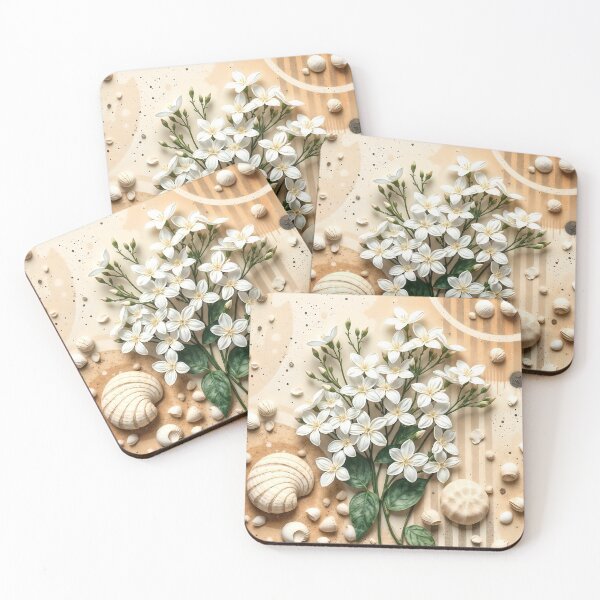 Item preview, Jasmine Flowers & Seashells on Sand, Abstract Art designed and sold by SolaoLab.