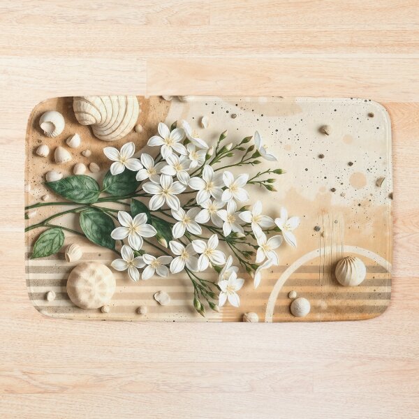 Item preview, Jasmine Flowers & Seashells on Sand, Abstract Art designed and sold by SolaoLab.